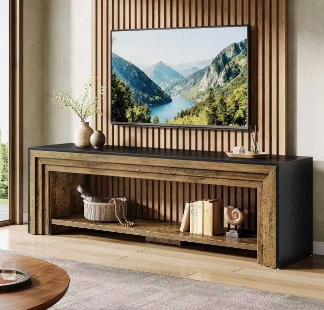 F2443 70" TV Stand, Long Entertainment Center with Shelves for Up to 80" TV