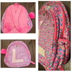 Brand New Justice Backpack Sequins Letter L Full Size School