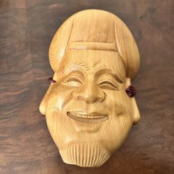 Vintage Hand-Carved Japanese Daikoku Mask – Symbol of Prosperity & Good Fortune