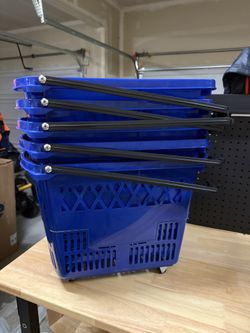 Blue Plastic Shopping Basket with Handles (Set of 5)