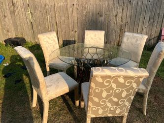 Round Glass Dining Table with 6 Chairs