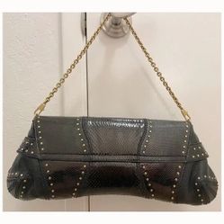 large studded horsebit clutch chain strap REAL black python