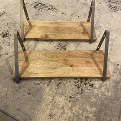Pair Of Wooden Open Shelves