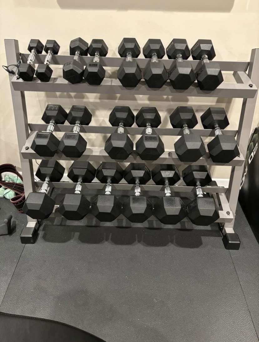5-50 Complete Set Of 10 Pairs Of Rubber Hex Dumbbells