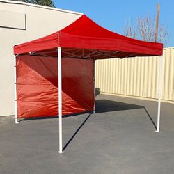 (New) $109 Heavy-Duty EZ Popup Canopy 10 x 10 FT with (1 Sidewall, Carry Bag) Red or Blue