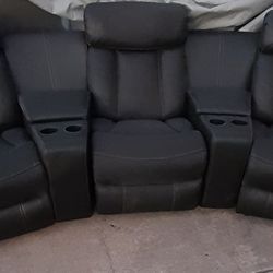 5piece Black Micro Fiber Electric Recliner Theater Chair