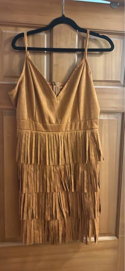 Tan Suede Fringe Mini Dress
