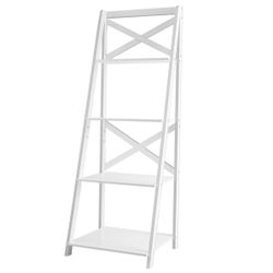 BRAND NEW!! 4-tier Leaning Free Standing Ladder Shelf Bookcase WHITE