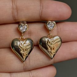 Gold Plated Heart Drop Earrings with letters
