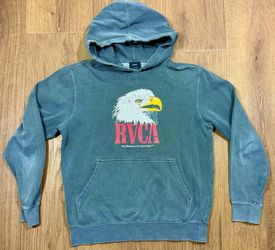 RVCA Men’s Small Hoodie Eagle Graphic Faded Teal Green Pullover Sweatshirt