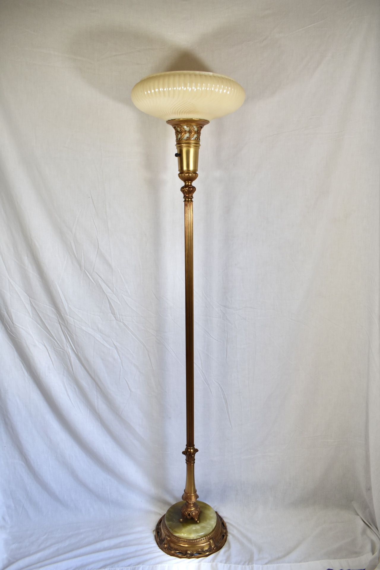Vintage Antique Art Deco Brass Gold Glass Marble Floor Lamp