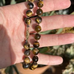 Vintage Beaded Tigers Eye Real Natural Polish Gemstone Keeley Gold Filled Class Estate Jewelry Necklace Collectible