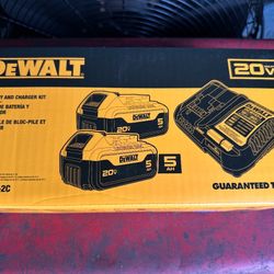 NEW DEWALT 20-V 2-Pack Lithium-ion Battery and Charger (5 Ah)