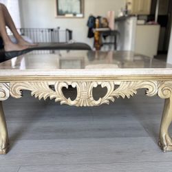  Large Tan/brown Marble & Wood Coffee Table 