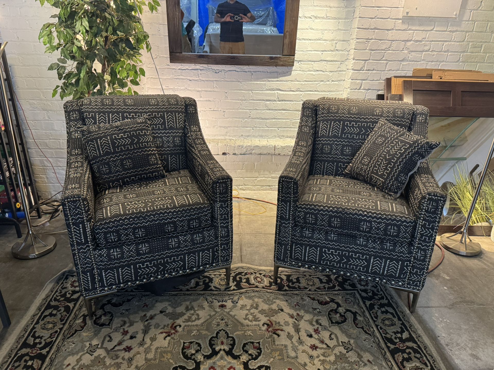Pair of Armchairs with Nickel Tufting Buttons