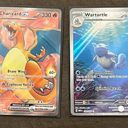 Pokemon TCG 151 Charizard Ex & Wartortle Illustration Rare Card