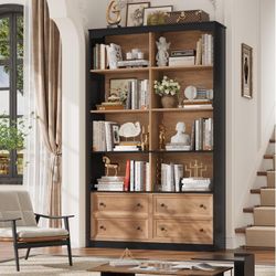 Double Row 6 Tier Bookcases, 71 in Tall Bookcase Bookshelf with 4 Drawers and 8 Display Cubicles