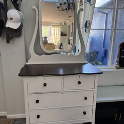 Vintage Dresser Refinished With Attached Mirror