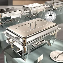 Chafing Dishes for Buffet 4 Pack, 9QT [No Fingers Cut] Roll Edge Designed Chafing Dish Buffet Set [Mirror-Like Polished Finish] Food Warmers for Parti
