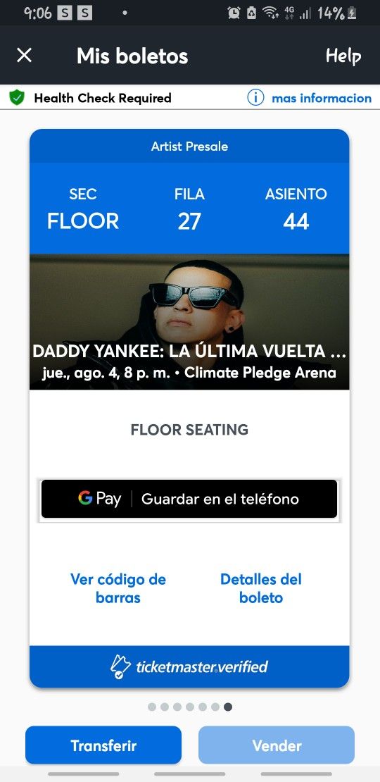 3 Tickets Seattle Daddy Yankee Floor 27(42-43-44)