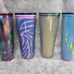 4 Starbucks 24 Oz Tumblers Various Colors No Straws Must Pick Up