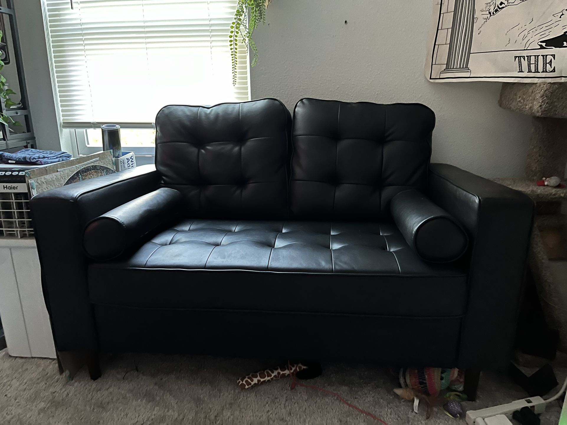 Black Faux Leather Loveseat