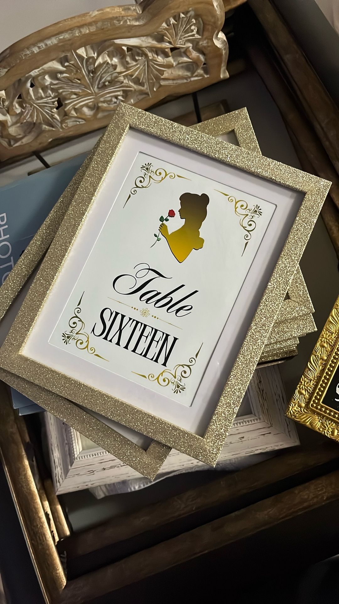 Gold Glitter Table Numbering Frames