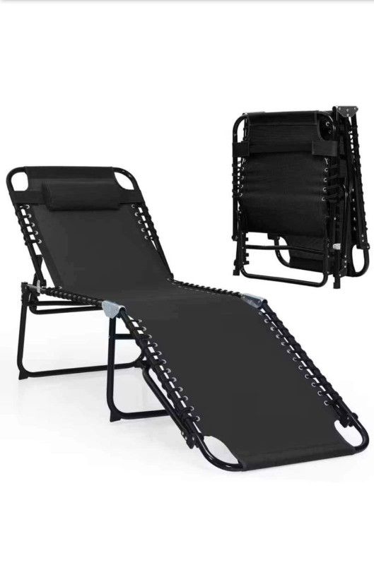 NEW 16 in. H Folding Metal Outdoor Lounge Chair Recline Chair with Adjustable Backrest and Footrest