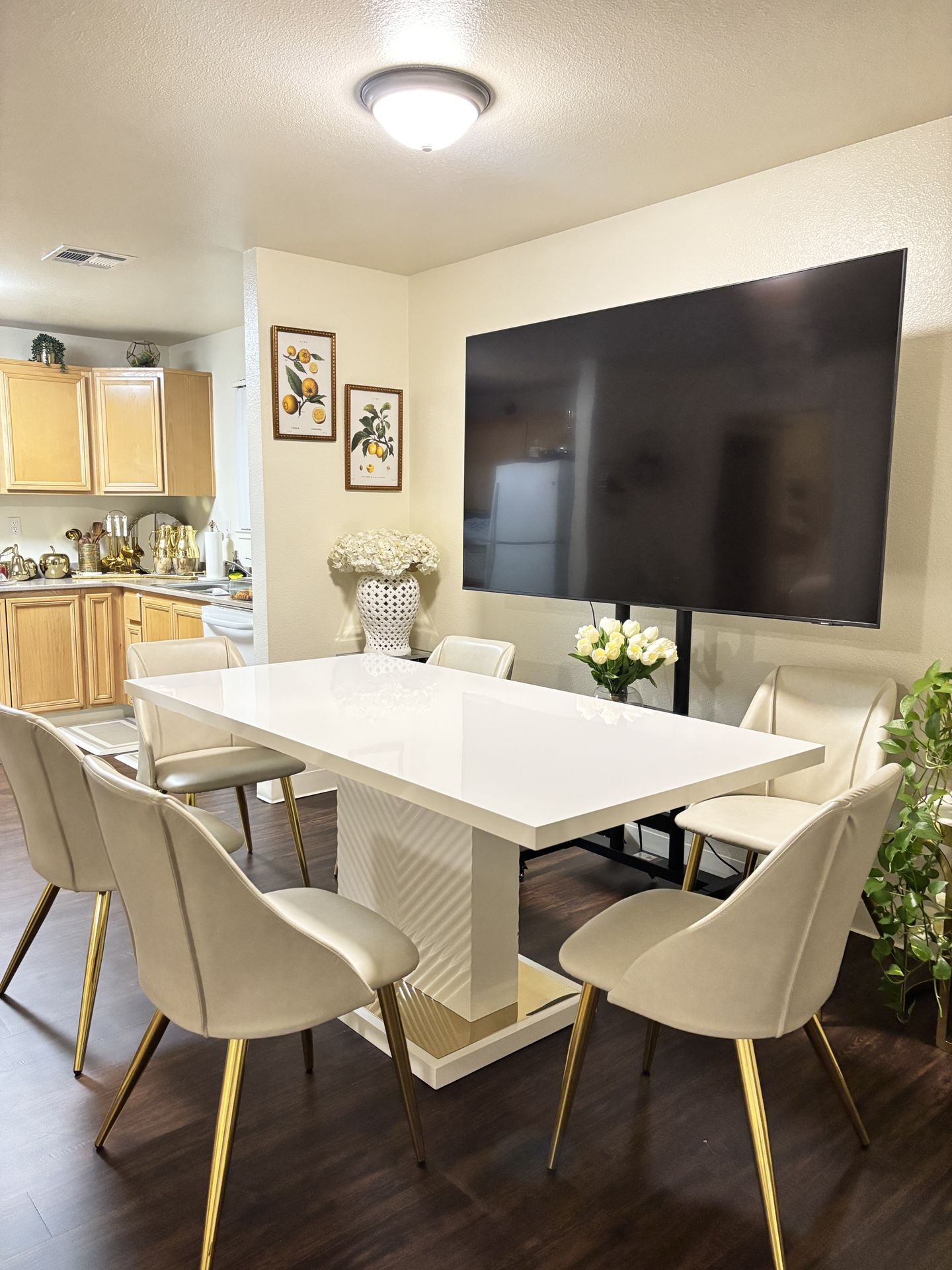 Dining table and six chairs