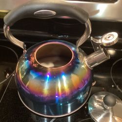 Tea Kettle - 10 Cup Tea Kettle - Stovetop -Whistles Upon Coming To A Boil - Multi-colored. Removable Refill Lid, Manual Spout