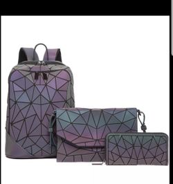 Longjet Purses and Handbags for Women Geometric Luminous Shard Lattice Holographic Tote Bags Bagpack