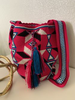 Mochilas Colombianas / Crossbody Bag Boho. Radiant color. Pink/Blue