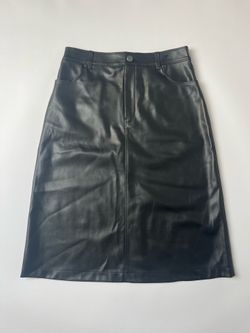 Black Faux Leather Midi Skirt with Pockets