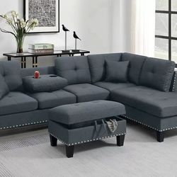 BRAND NEW 3PCS SECTIONAL SOFA SET WITH OTTOMAN AND ACCENT PILOWS INCLUDED $399