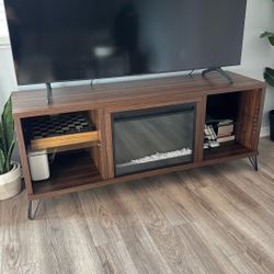 Mid-Century Modern TV Stand with Electric Fireplace 