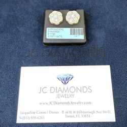 Earrings Diamonds Natural Real 10k Gold Huge Ring 