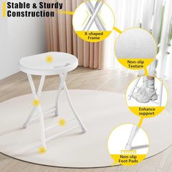 Folding Stool, 18 Inch Foldable Stool with Handle & Steel Frame, Pack of 2 Folding Bar Stools, 440lbs Sturdy Foldable Lightweight Metal Chair for Camp
