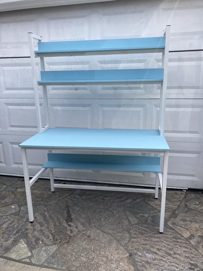 New Light Blue Desk With Storage Hutch