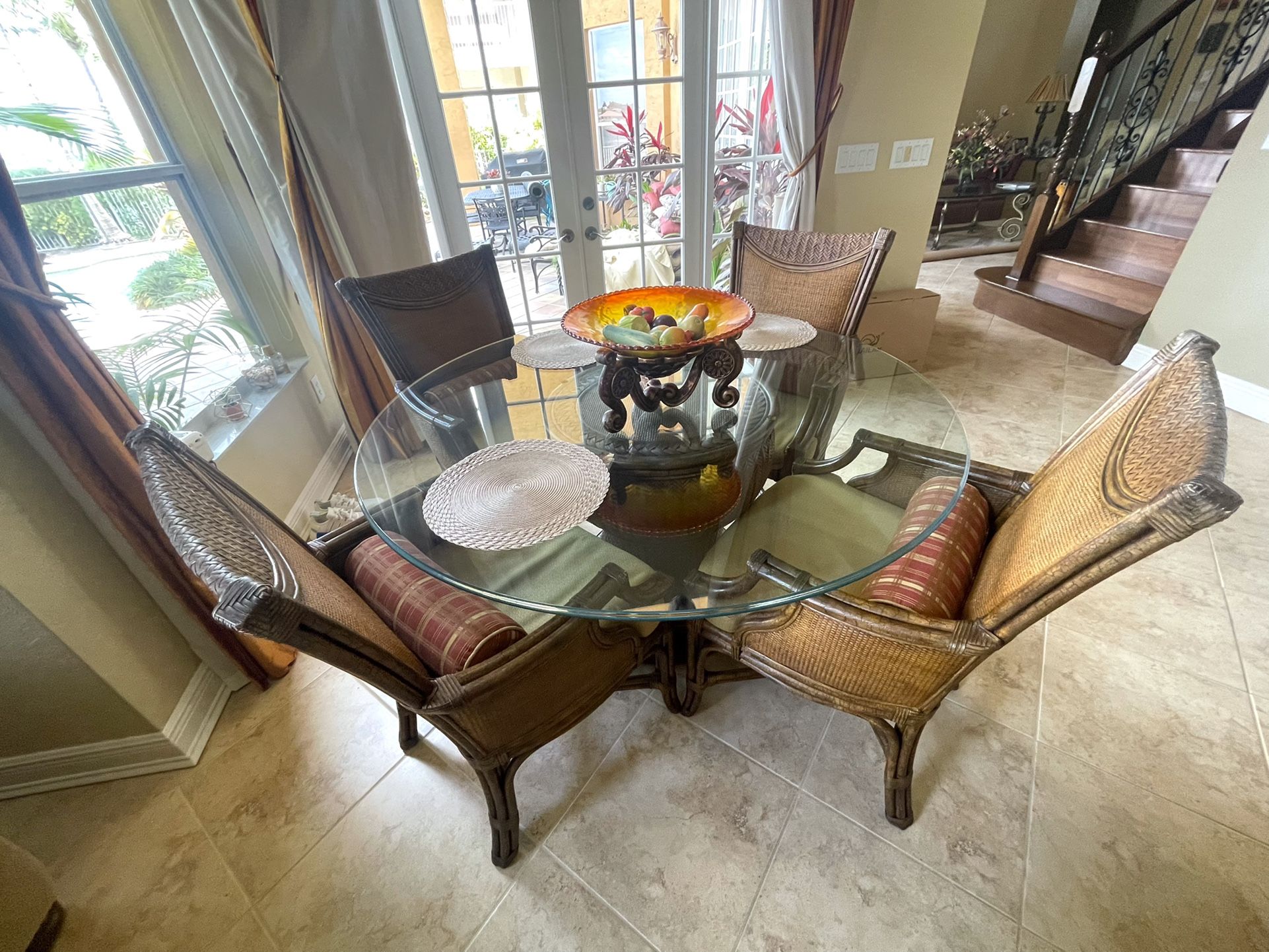 Custom Rattan Dining Table Chairs Matching Barstools