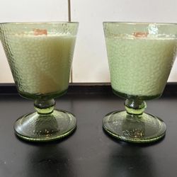 Set of 2: 100% Organic Tallow and Beeswax Candles | 4 oz. | Hazel Atlas Pebblestone Glass | Handmade