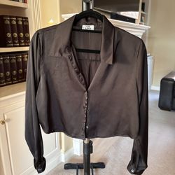 Jon Anna satin-effect crop shirt Button-up and Long Sleeve