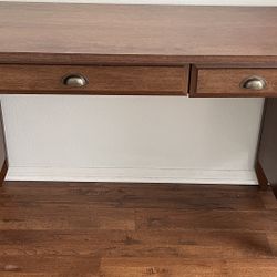 Sturdy Wooden Desk With Two Drawers And Metal Handles,Fully Functional