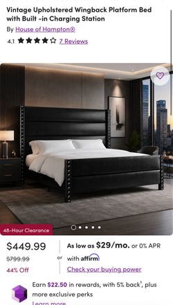 Vintage Upholstered Wingback Platform Bed with Built -in Charging Station