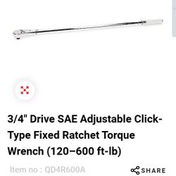 Snap On Tools Torque Wrench 3/4