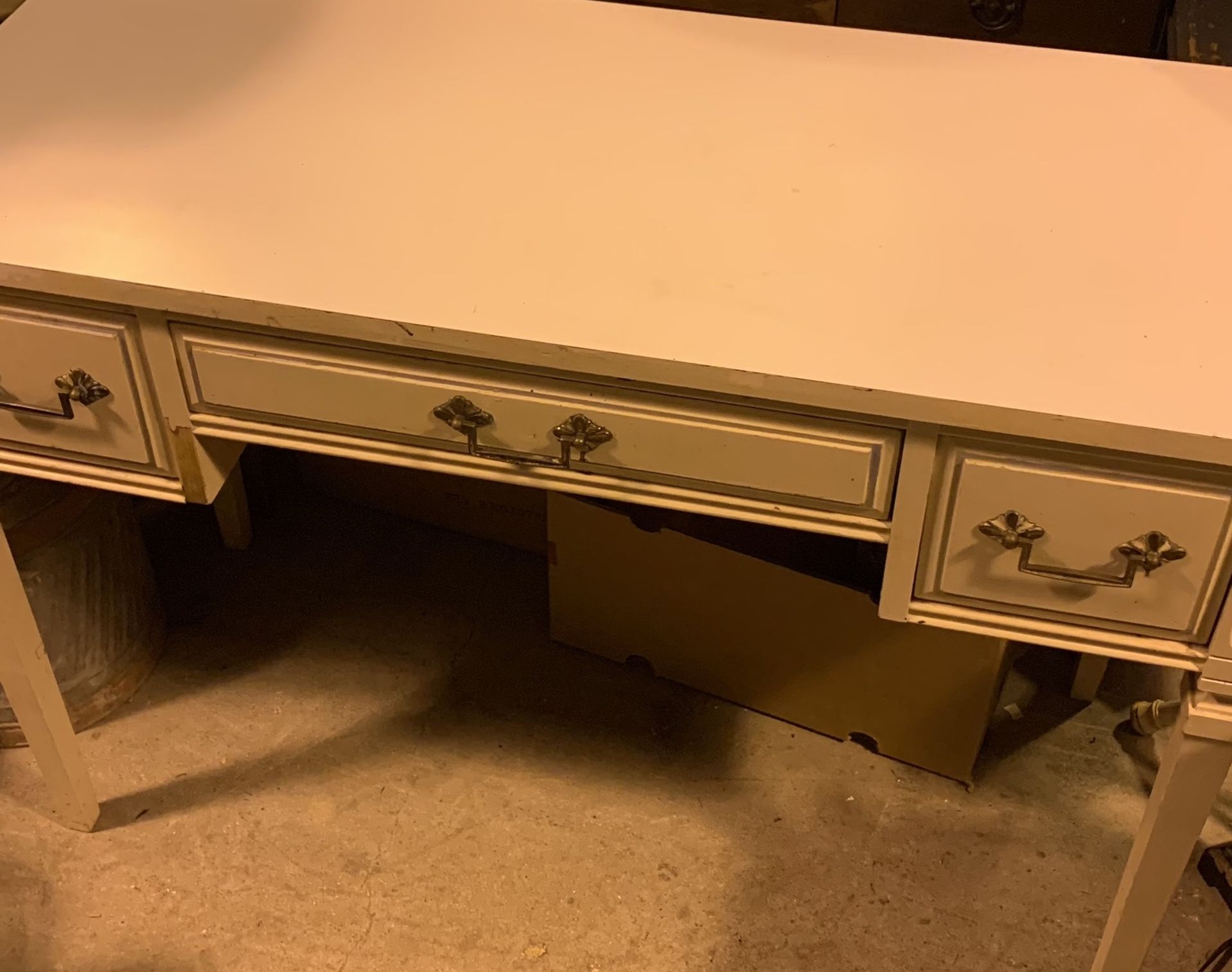 Vintage White Desk w/ Three Dovetail Drawers