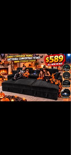 Jumbo Corduroy Sectional Convertible To Bed