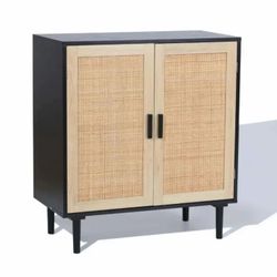 <NEW/IN-BOX *UNASSEMBLED* Luxenhome 2-Drawer Boho Rattan Door Front Cabinet/Console