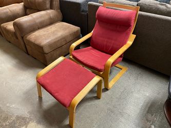 IKEA Poang Red Cushioned Armchair & Ottoman (Set of 2)