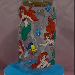 Little Mermaid Glass Cup and Bamboo Lid