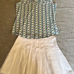 Blue Retro Shirt And White Tennis Skirt